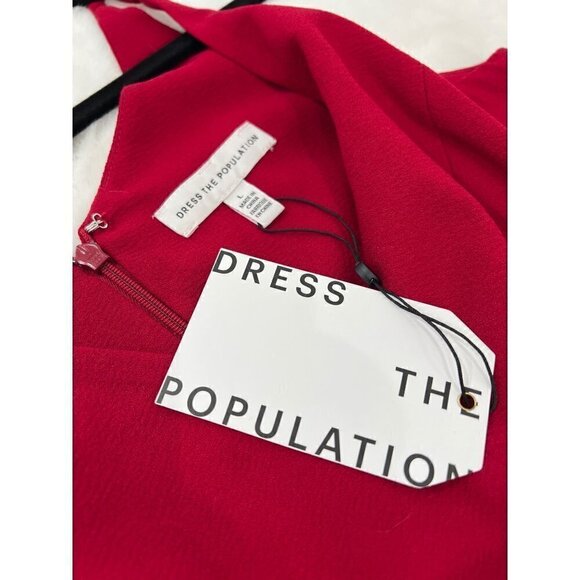 Dress the Population Alicia Mixed Media Midi Dress Color-Red Size/Large MSRP$198 - Picture 9 of 13